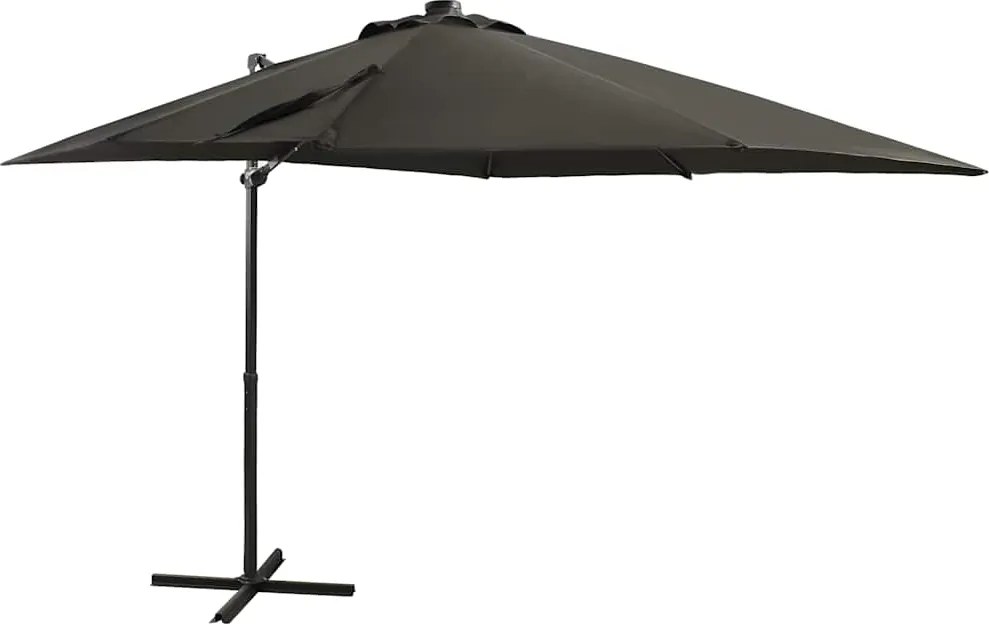 vidaXL antracitszürke konzolos napernyő rúddal és LED-fényekkel 250 cm