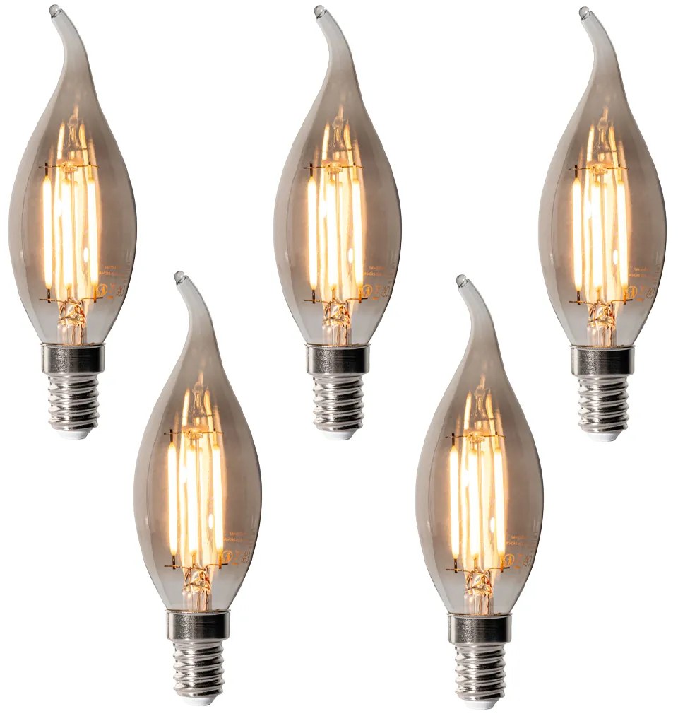 Set van 5 E14 dimbare LED lampen BXS35 smoke 4W 300 lm 2200K