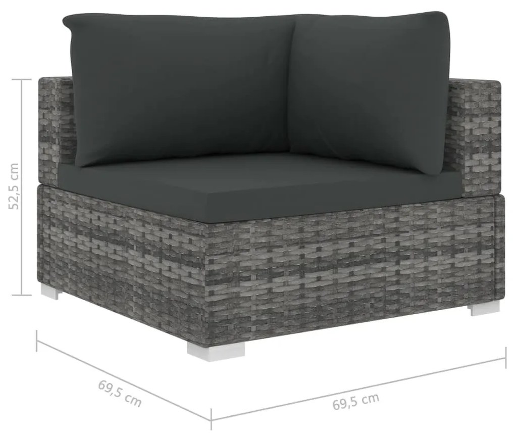 11-részes szürke polyrattan kerti bútorszett párnákkal
