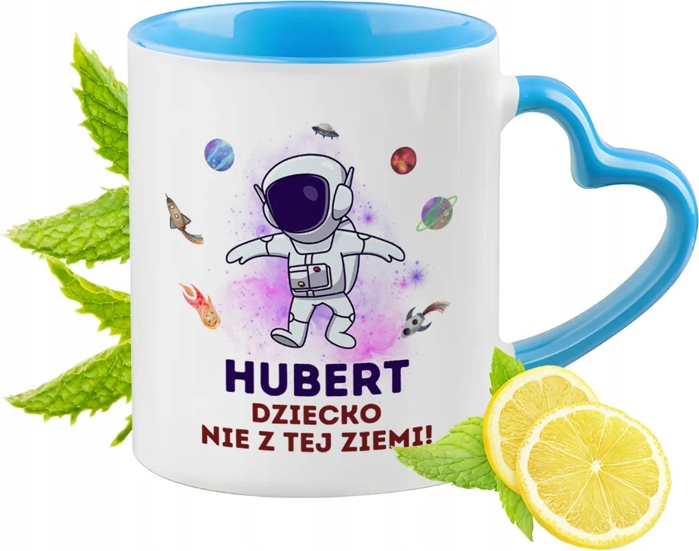 Kék bögre szív alakú füllel Hubert számára Ideális ajándék