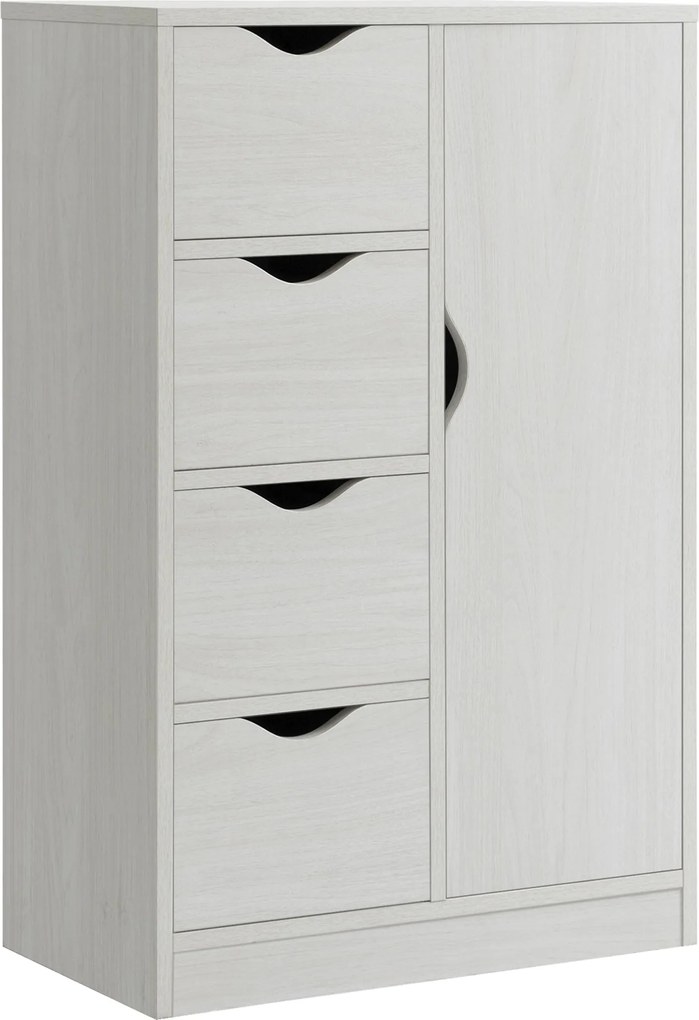 HOMCOM Modern Fali Szekrény 4 Fiókkal, 1 Ajtóval és Belső Polccal - Többfunkciós Tároló Szekrény Fürdőszobába, Hálószobába, Étkezőbe 54x29x83 cm Fehér