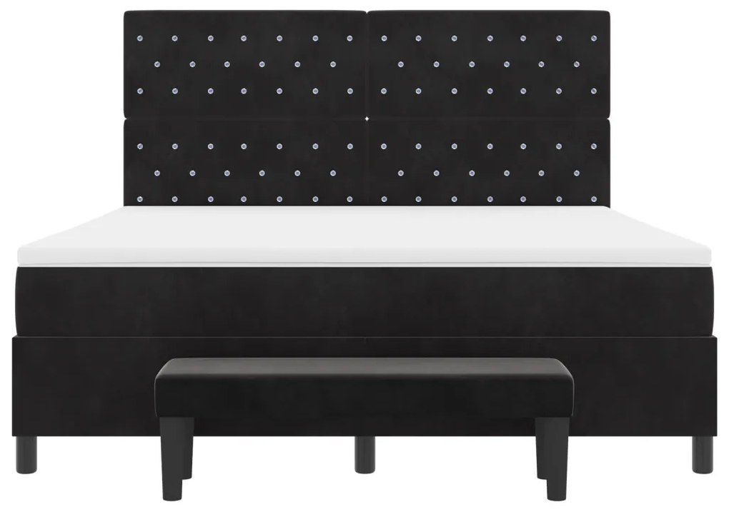 Box Spring Ágy Mattal és Pad Fekete 180x200 cm Bársony