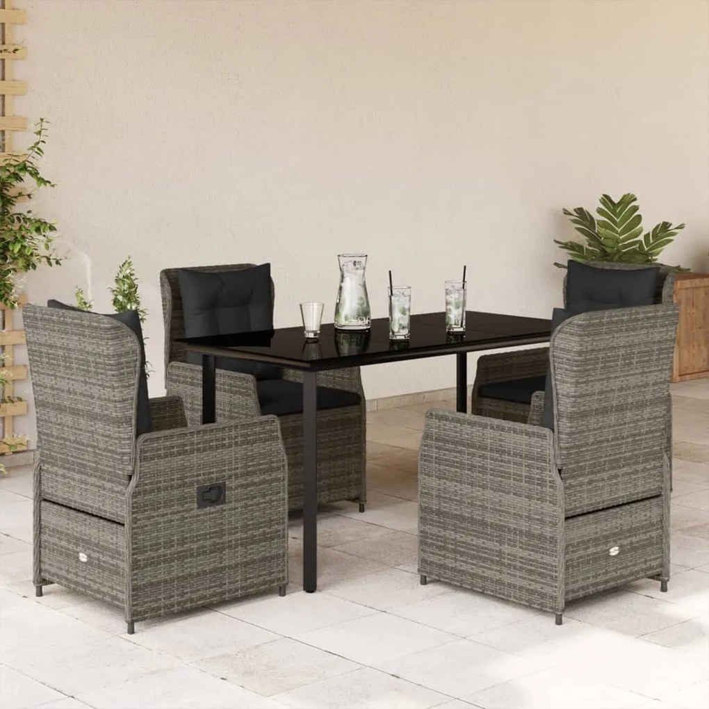 5 részes szürke polyrattan kerti étkezőgarnitúra párnával