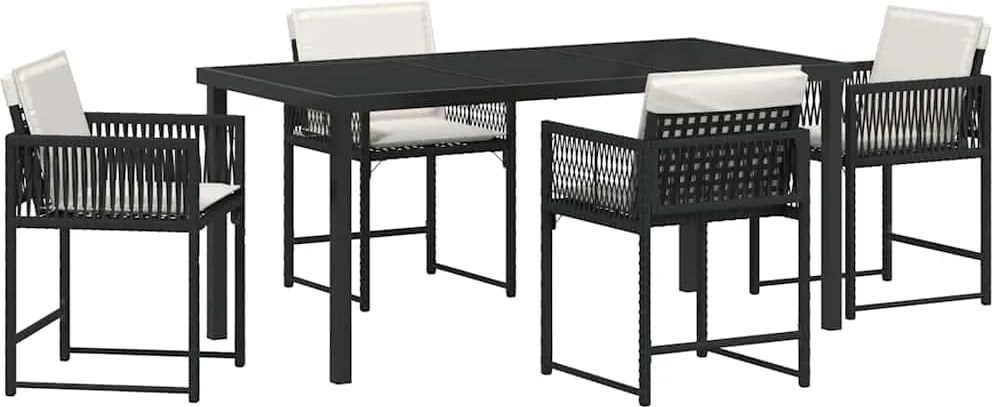 vidaXL Kert étkező szett 5 pcs Fekete polirattan
