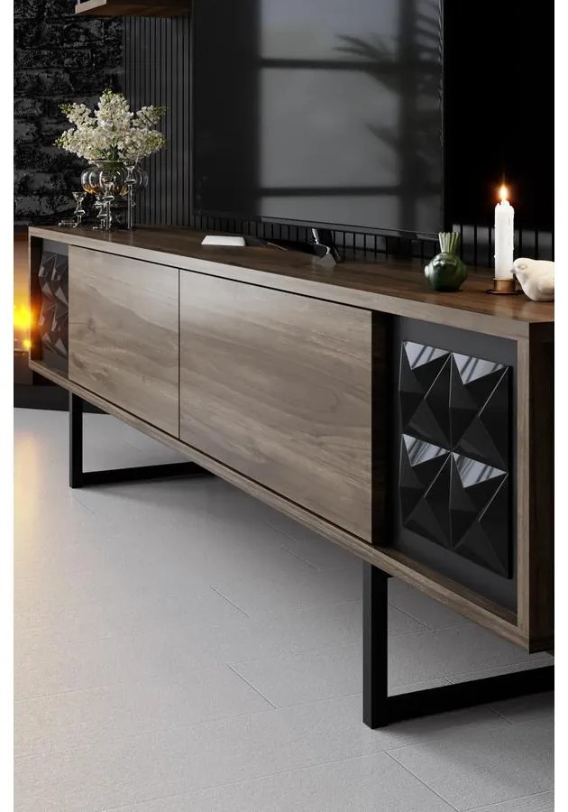 TV szekrény Black Line - Walnut, Black