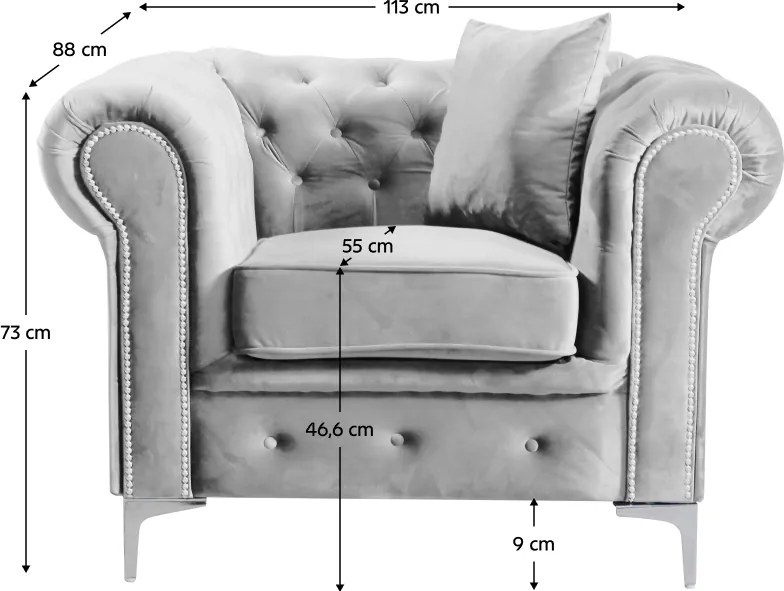 Luxus fotel, világosszürke Velvet szövet, ROMANO