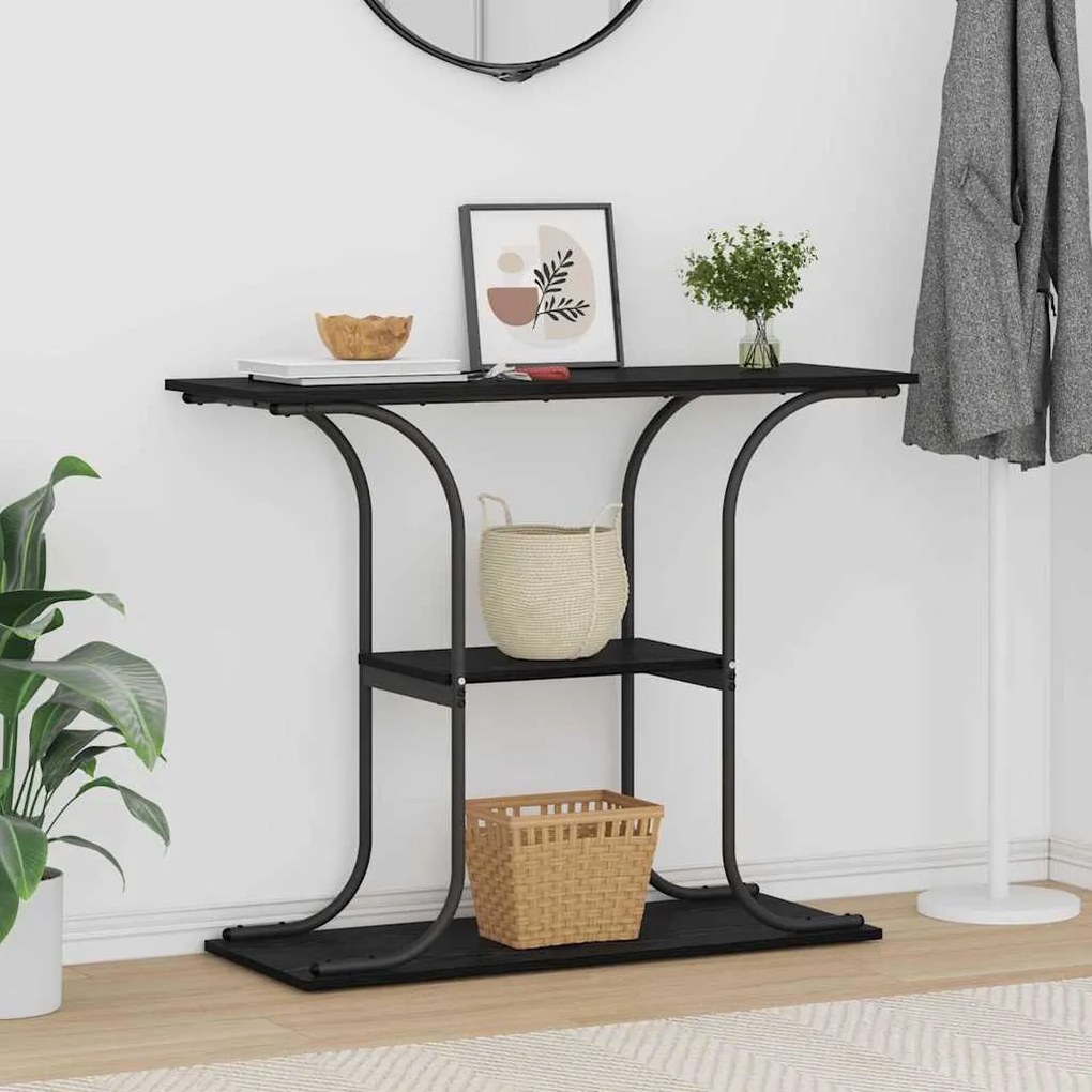 Konzolasztal polcokkal Musta tammi 101 x 35 x 80.5 cm Faanyag