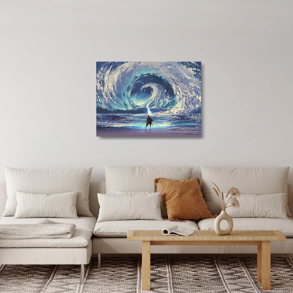Üveg kép - Illusztráció egy lándzsás fiúról (70x50 cm)