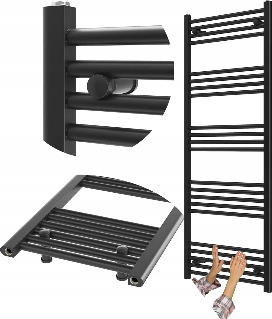 Fürdőszobai Radiátor Fekete Létra 60x150 cm Radiátor Szerelés 180° Breno