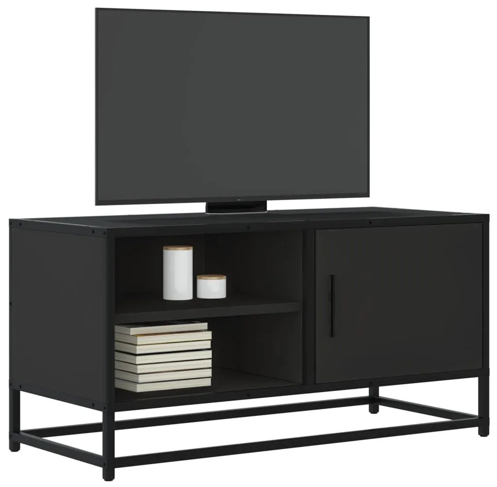 fekete szerelt fa és fém TV-szekrény 80x34,5x40 cm