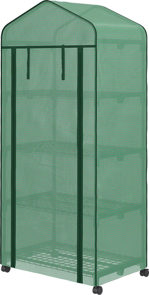 Outsunny Üvegház Kerekekkel, Polcokkal, Téli Időjárásálló Acélfóliás Üvegház, Hidegkeret Balkonra, Kertbe, Paradicsomház 69 x 50 x 165 cm, Paradicsom