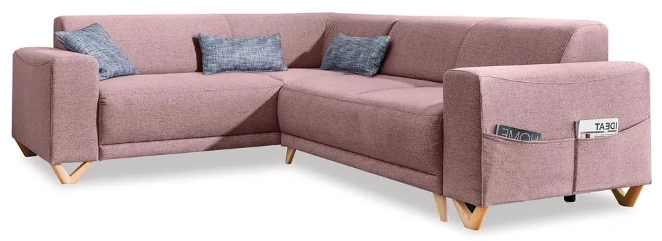 Rózsaszín kinyitható-tárolóhelyes sarokkanapé (bal oldali-L alakú) Classy Sophie – Miuform