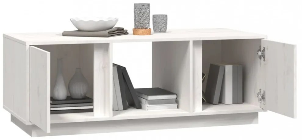 fehér tömör fenyőfa dohányzóasztal 110x50x40 cm