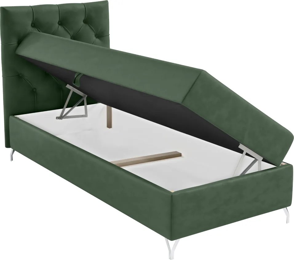 Boxspring ágy, 90x200, zöld Velvet szövet, balos, GULIETTE + ajándék