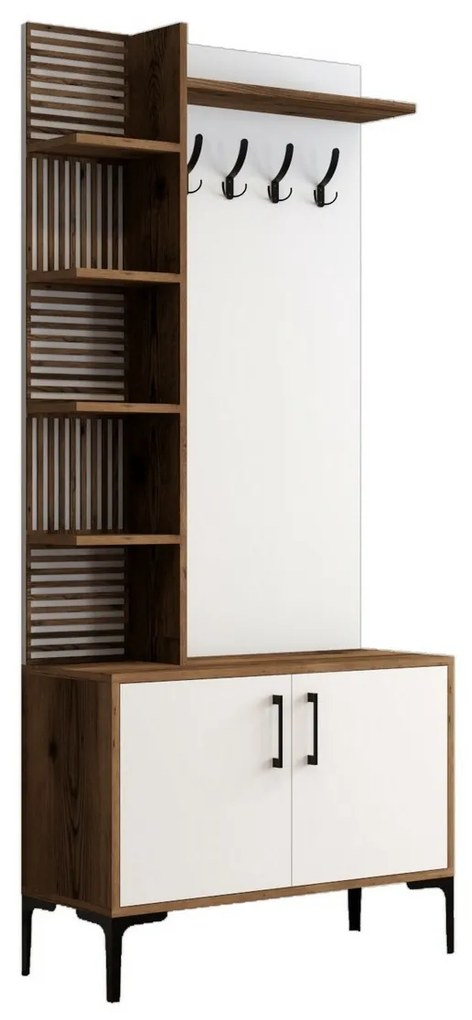 Fiókos szekrény cipővel és polcokkal Viyana Walnutand White