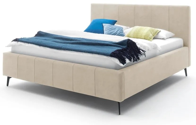Bézs kárpitozott ágyneműtartós franciaágy ágyráccsal 160x200 cm Lizzano – Meise Möbel