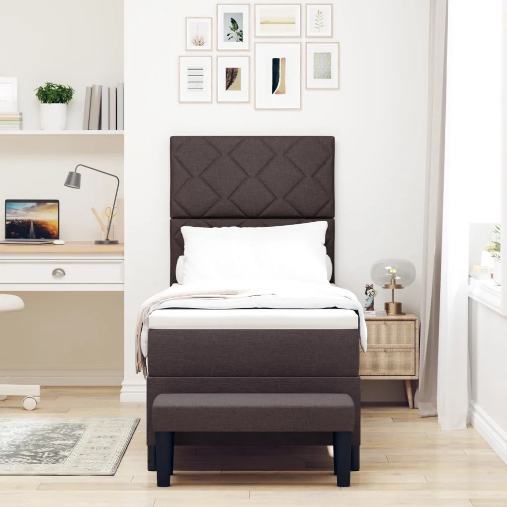 Box Spring Ágy Matraccal és Pad Sötétbarna 80x200 cm Szövet