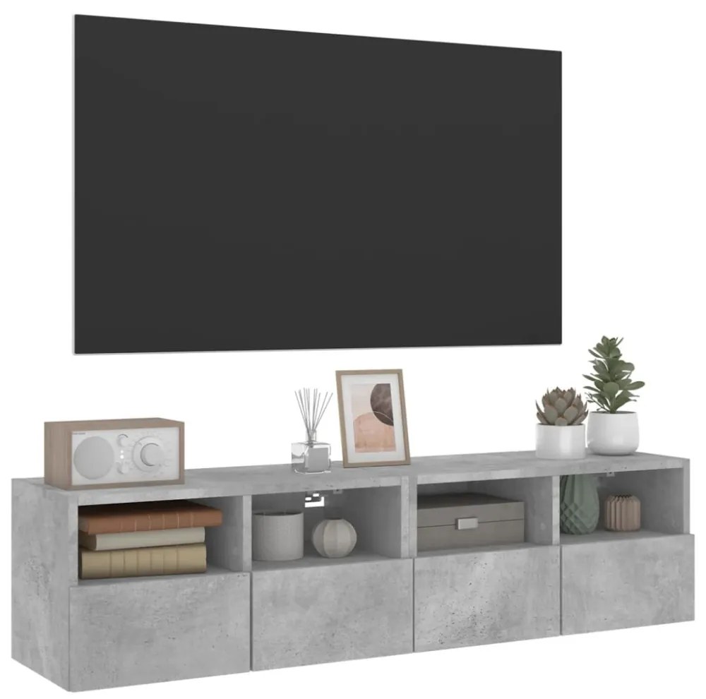 2 db betonszürke szerelt fa fali TV-szekrény 60x30x30 cm
