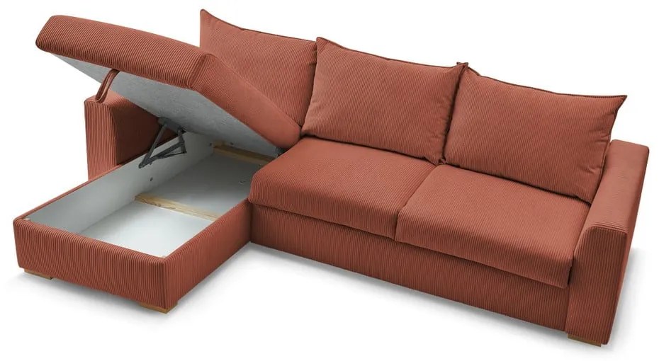 Téglavörös kordbársony kinyitható sarokkanapé (variálható) Augustin – Bobochic Paris