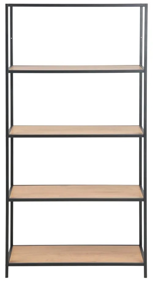 Fekete-natúr színű könyvespolc tölgyfa dekorral 77x150 cm Seaford – Actona