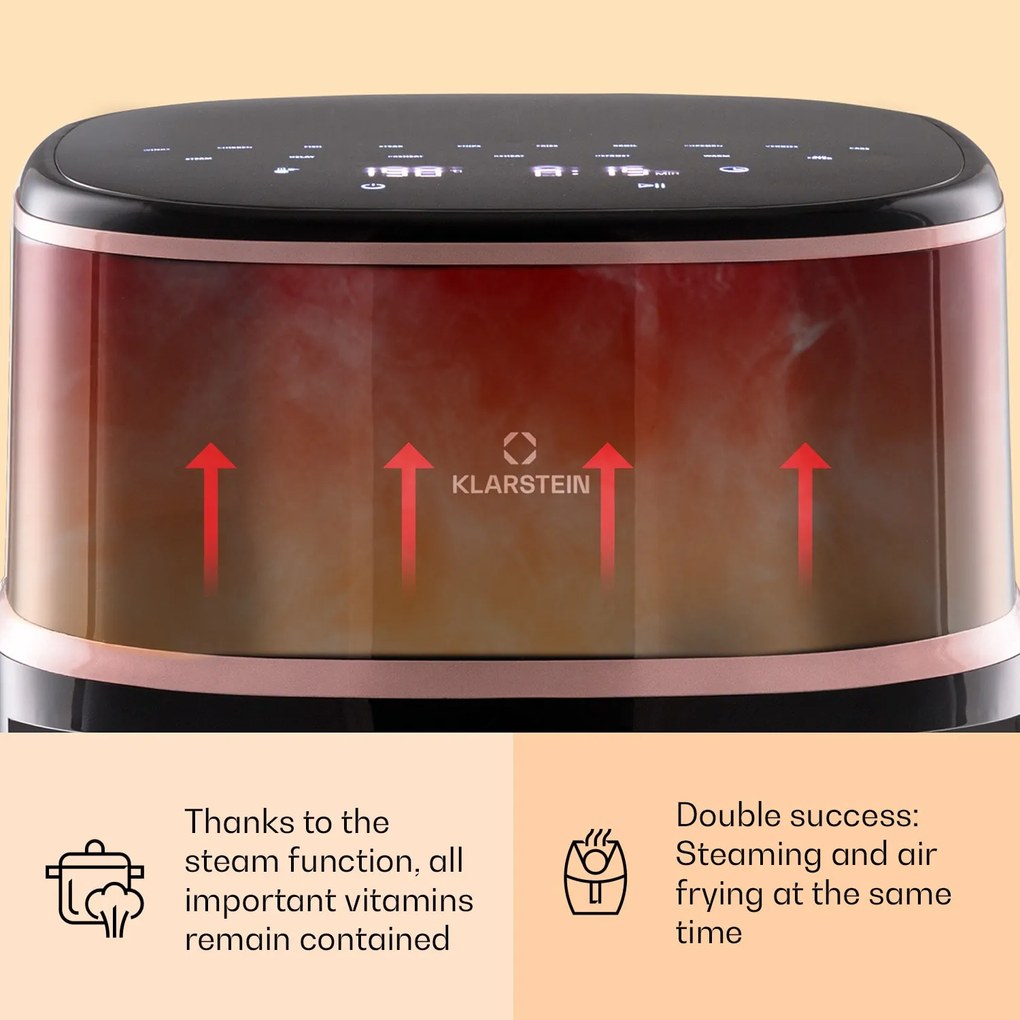 Klarstein Air Bloom, forrólevegős fritőz, 1500 W, 7,5 l, 16 program, gőzölő funkcióval