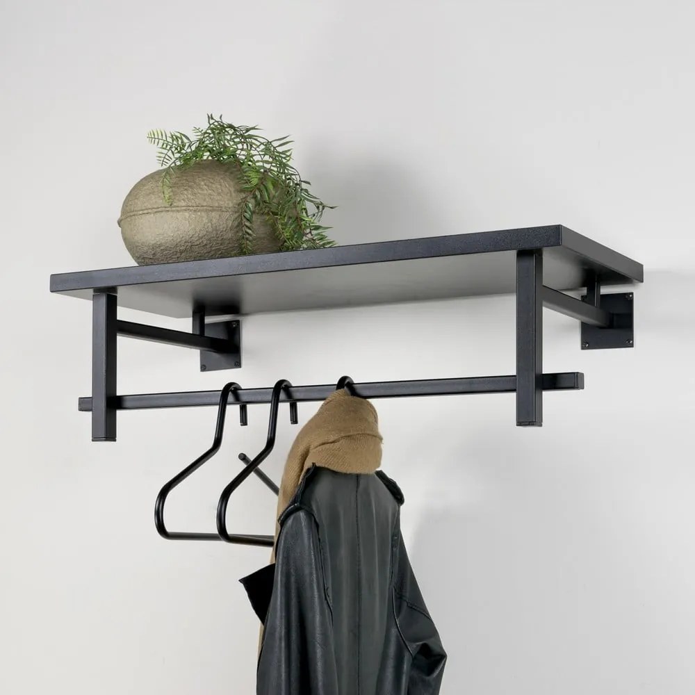 Fekete fém fali fogas polccal Simplon – Spinder Design