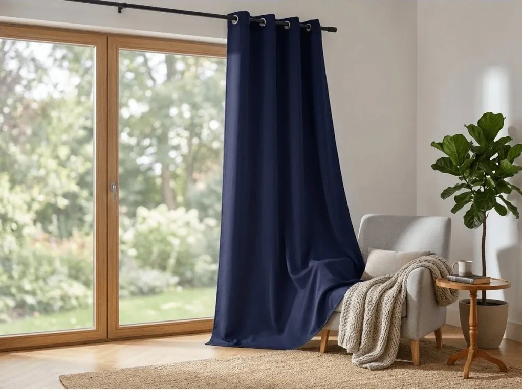 Függöny OXFORD LIGHT 140x270 cm, sötétkék Felfüggesztés: Hullámos sínszalag