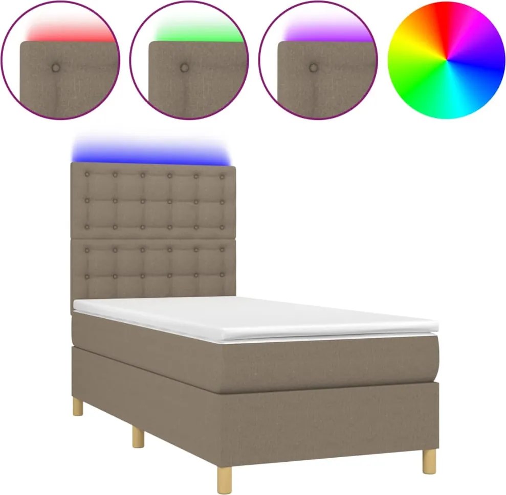 vidaXL tópszínű szövet rugós és LED-es ágy matraccal 100x200 cm