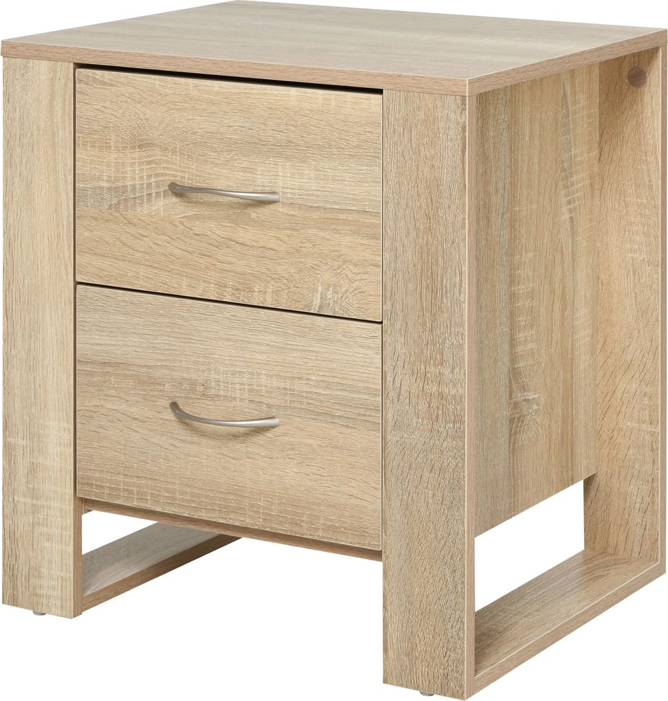 HOMCOM Éjjeli Szekrény 2 Fiókkal és Modern Stílusú Oldalszekrény a Hálószobába és Nappaliba 48x39x54 cm Természetes | Aosom