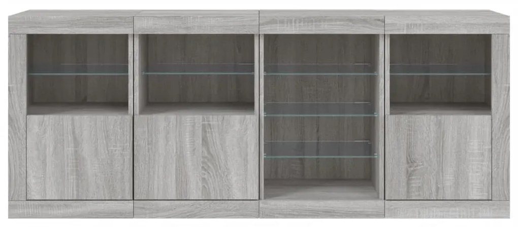 szürke sonoma tálalószekrény LED-világítással 164 x 37 x 67 cm