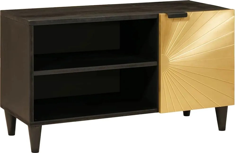vidaXL TV szekrény polcokkal Fekete és Arany 80 x 33 x 46 cm Faanyag