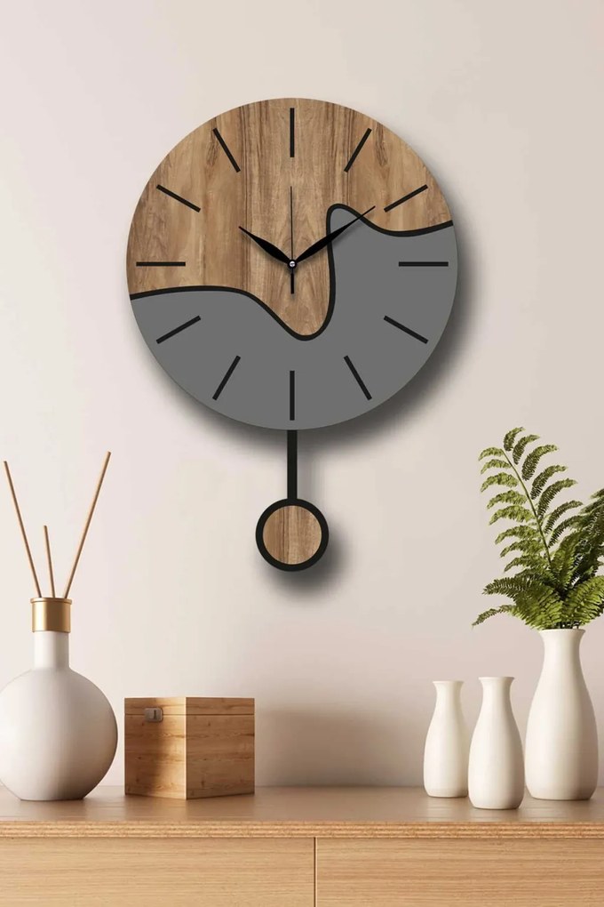 Vlnt109 dió-szürke MDF falióra, 34 x 48 cm