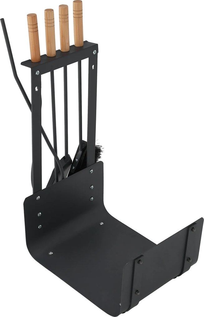 Kandalló szerszámok, kovácsoltvas/fa, sötétszürke/természetes, RALFO