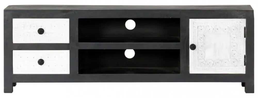 szürke/fehér kézzel faragott mangófa TV-szekrény 120x30x40 cm