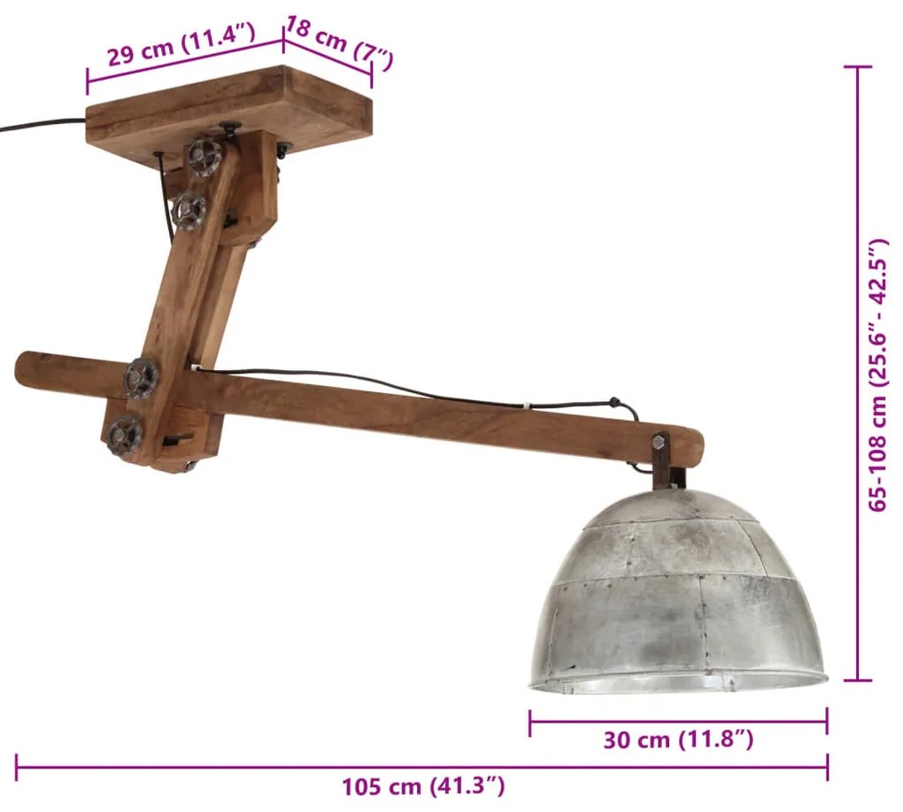 vintage ezüst mennyezeti lámpa 25 W 105 x 30 x 65-108 cm E27