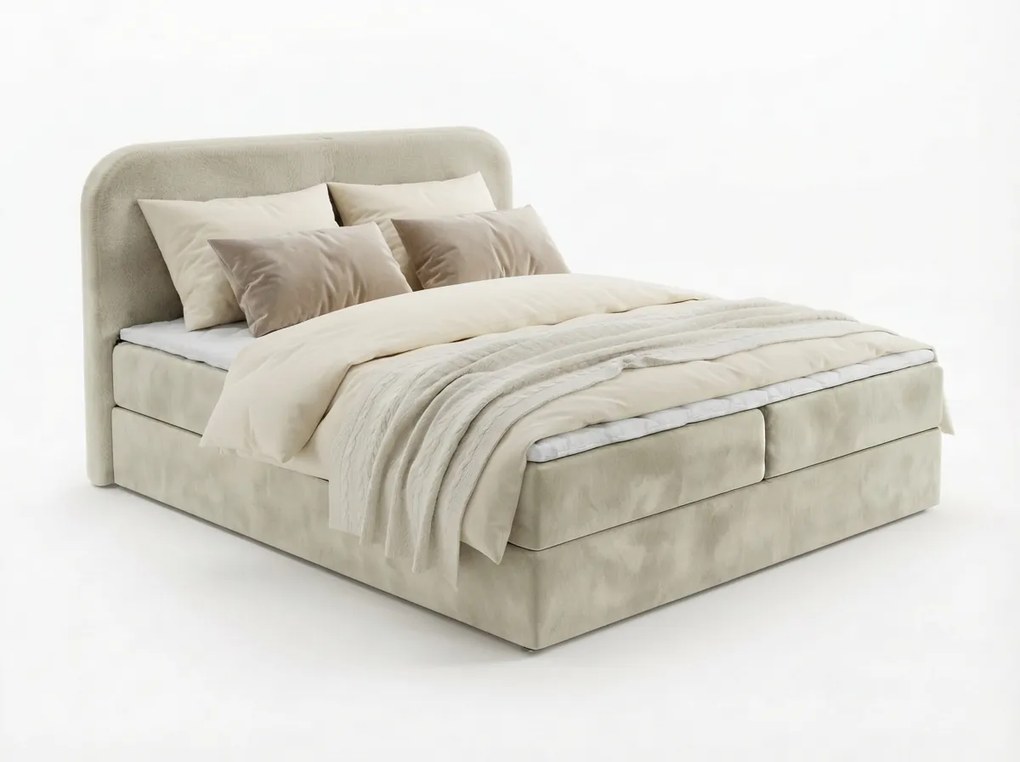 Kárpitozott boxspring ágy FORENA 140x200 cm krémszínű Matrac: Bonell rugós matrac
