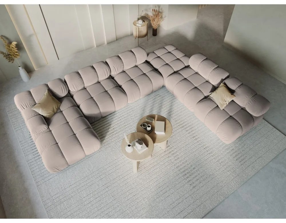 Világosbarna bársony moduláris sarokkanapé (jobb oldali-U alakú) Bellis – Micadoni