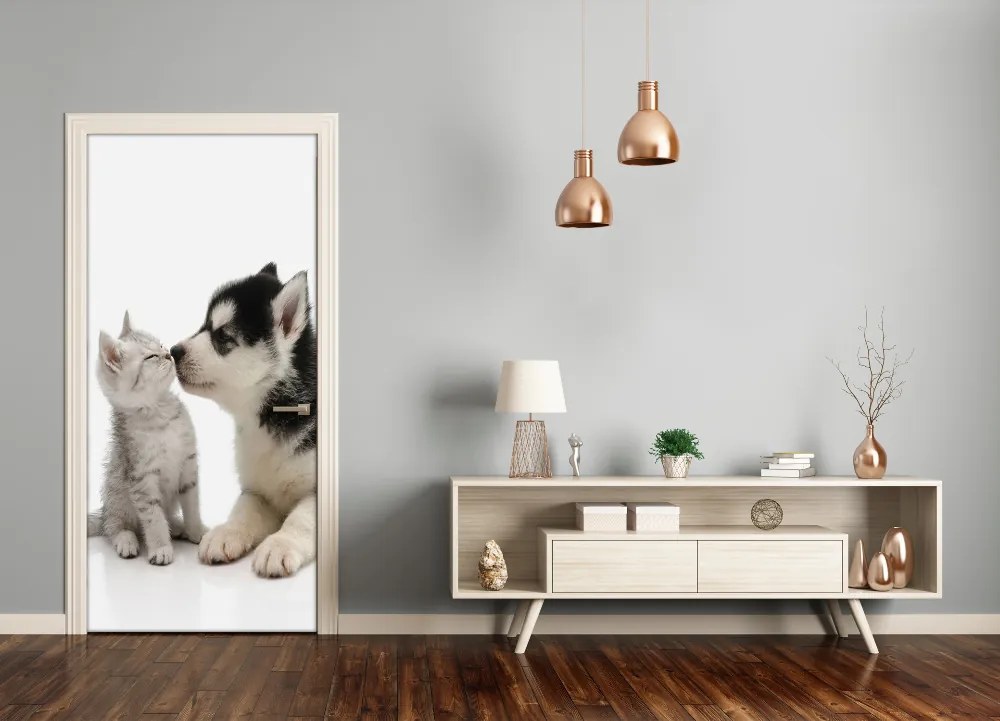 Poszter tapéta ajtóra Kutya és macska 75x205 cm