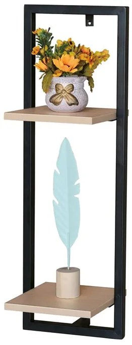Modern falipolc tölgy színben fekete fém kerettel 25x20x75 cm P-073