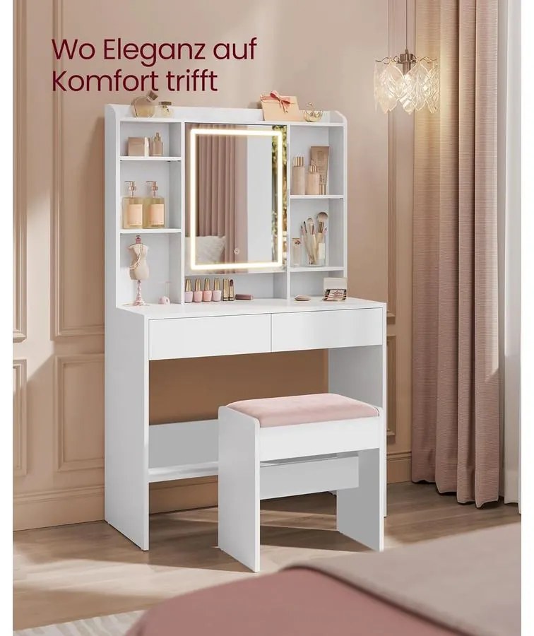 Sminkasztalhoz való ülőke, mattfehér–pasztell rózsaszín