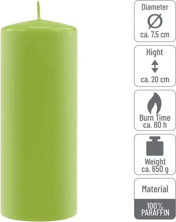 Gyertya készlet 20 cm Ø 7,5 cm 2 db világoszöld