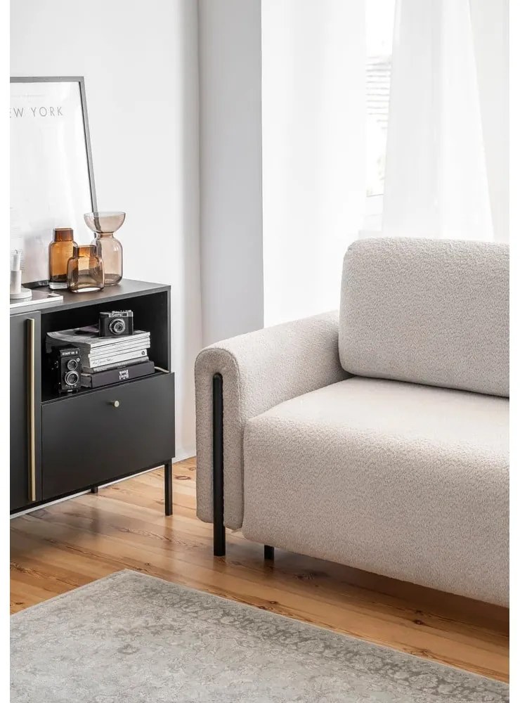 Bézs buklé kinyitható-tárolóhelyes kanapé 244 cm Arcadova – ELTAP