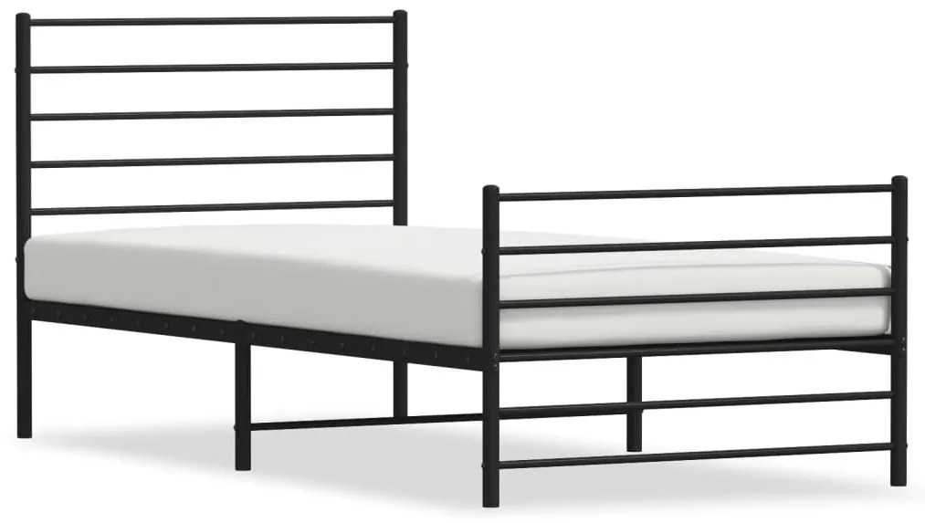 fekete fém ágykeret fej- és lábtámlával 107 x 203 cm