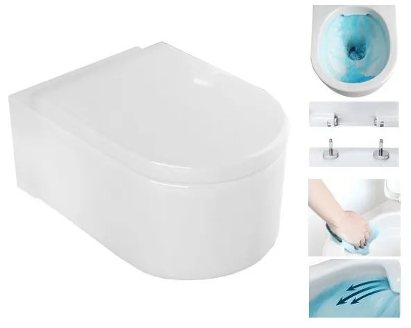 Mexen SOFIA Rimless függő WC csésze ülőkével, lassan záródó, 49 x 37 cm, fehér, 30541000