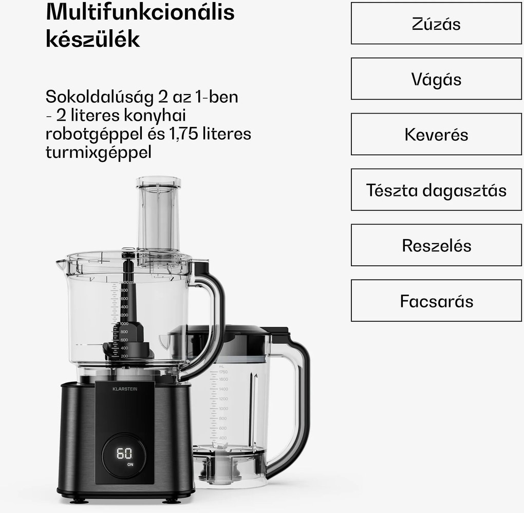 Klarstein Verosteel konyhai robotgép turmixgéppel | dagasztás, habverés, facsarás | 1200 W | 2 l /1,75 l