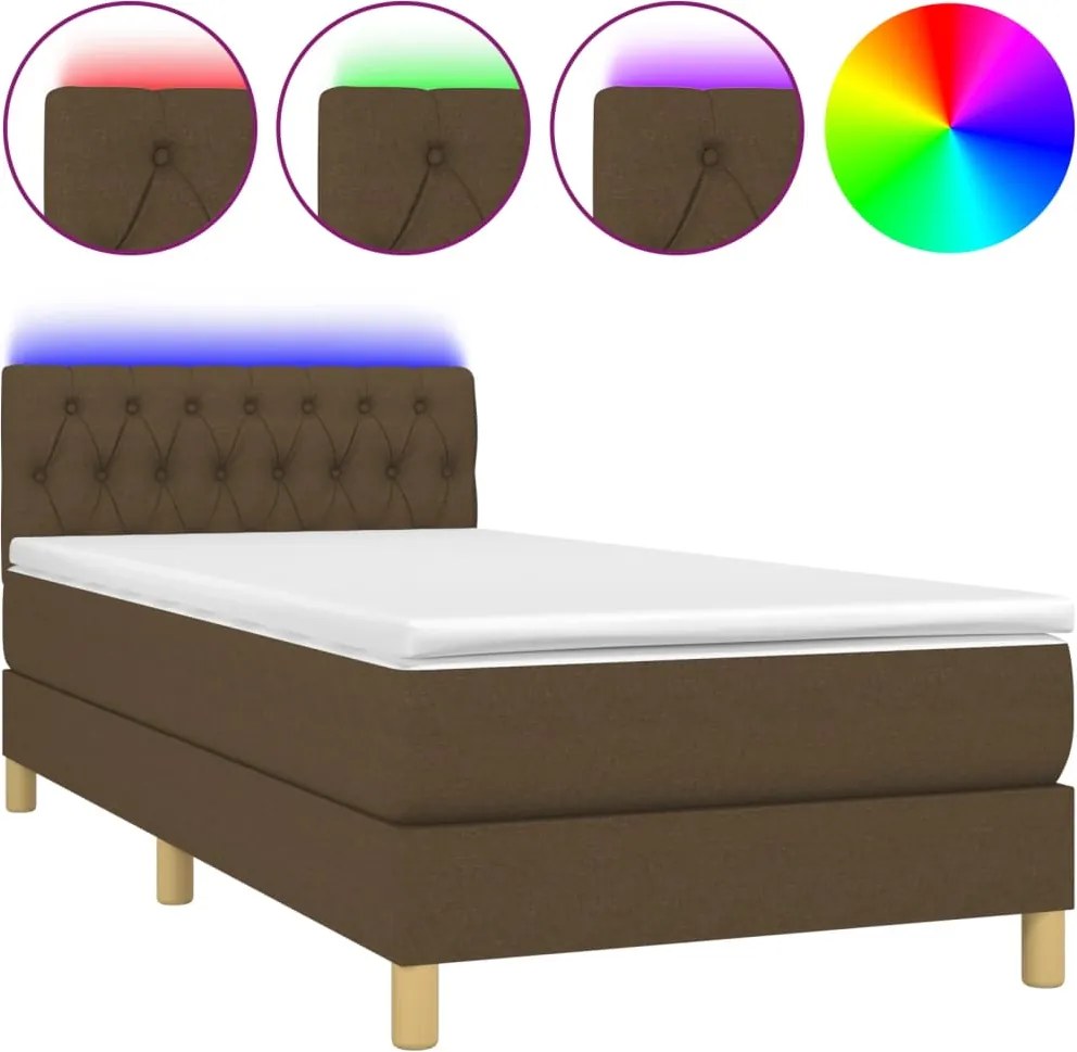 vidaXL barna szövet rugós és LED-es ágy matraccal 90x190 cm