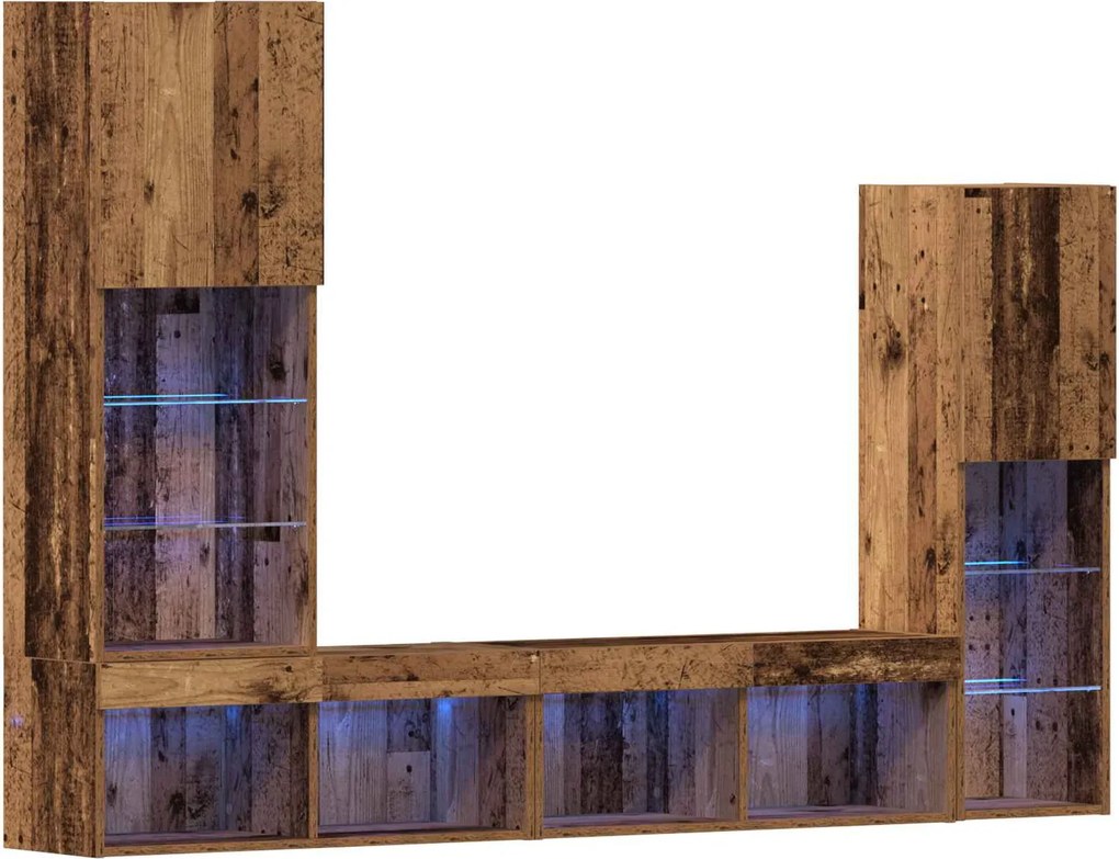 vidaXL TV szekrény LED -es lámpákkal 4 pcs Régi fa Faanyag