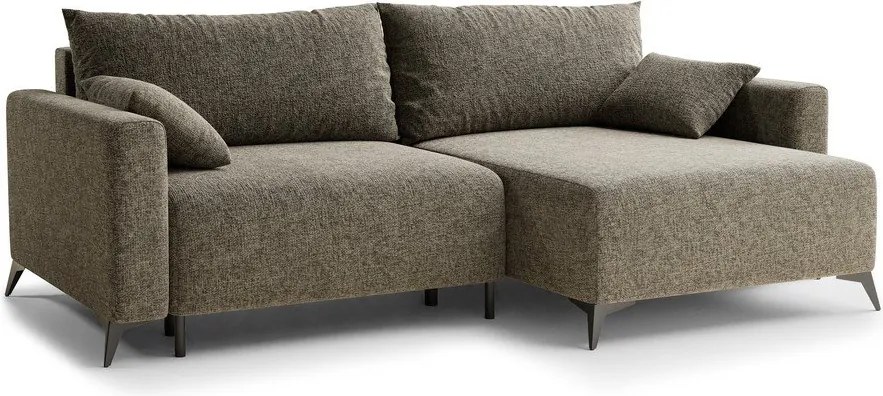 Barna zsenília kinyitható-tárolóhelyes sarokkanapé (jobb oldali-heverő résszel) Leon – Maison de Rêve