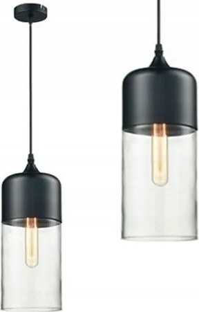 Függő Mennyezeti Lámpa Üveg Fekete Átlátszó Loft Szimpla E27