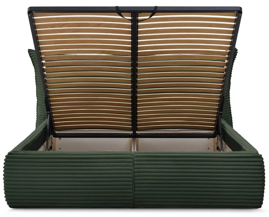 Sötétzöld kárpitozott ágyneműtartós franciaágy ágyráccsal 180x200 cm Jade – Bobochic Paris